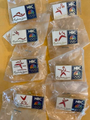 SYDNEY OLYMPICS 8 PIN NBC MEDIA GUEST SET SWIM DIVING GYMNASTICS SOCCER BOXING - Image 1 of 3