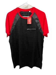 Guess Mens Short Sleeve Logo Ronny Raglan Large NWT Zip Pocket - Picture 1 of 5