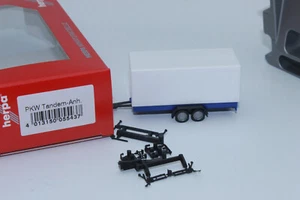 Herpa 055437 Car Tandem Trailer Tarpaulin Trailer Blue White 1:87 N0 NEW OVP - Picture 1 of 6