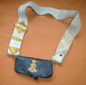 CEREMONIAL BRITISH ARMY BUFF LEATHER CROSS BELT POUCH KING EDWARD VII - Picture 1 of 10