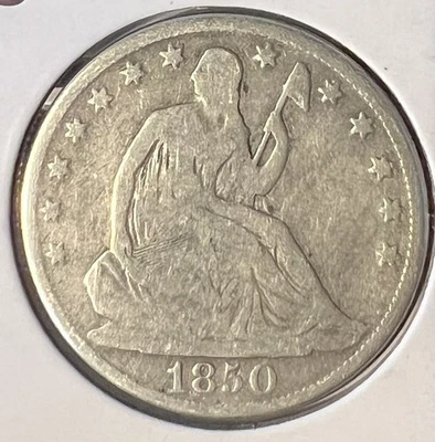 1850-O SEATED LIBERTY SILVER HALF DOLLAR GRADES GOOD+ ACTUAL COIN  #7530 - Image 1 of 2