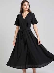 Chaus Negro Nuevo Con Etiquetas Manga Codo Cuello en V Midi Elástico Jersey Vestido Lisa Talla Grande - Imagen 1 de 12