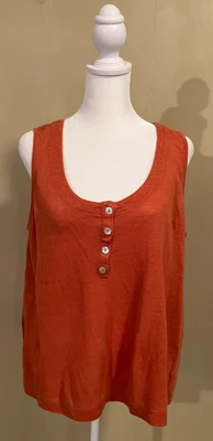 Joie сожгли красный оранжевый без рукавов льняной 1/4 кнопка Henley Майка большой L EUC! - Изображение 1 из 4