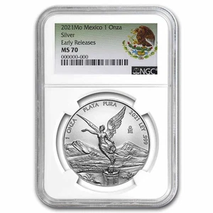 2021 Mexico 1 oz Silver Libertad MS-70 NGC (ER, Coat of Arms) - Picture 1 of 3