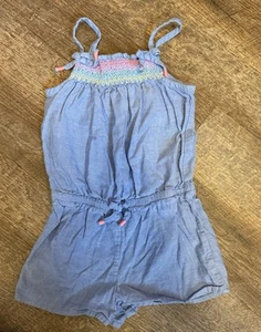 Oshkosh B'gosh Girls Smocked Blue Chambray Sleeveless Romper Size 3T - Picture 1 of 4