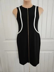 Calvin Klein Black White Zip Front Sheath Dress Size 10 Sleeveless Career NWT - Picture 1 of 12