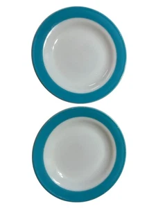 Set - 2 Vtg PYREX BLUE BAND Milk Glass BREAD PLATE 6 3/4" Turquoise Aqua Rim USA - Picture 1 of 12