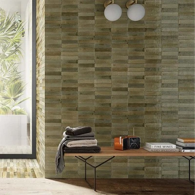 TILE SAMPLES: Allegra Brick Sage Green Gloss Moroccan Wall Tiles - Image 1 of 2