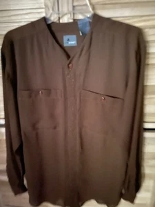 Blusa Liz Claiborne Liz Wear Talla M Marrón Manga Larga Bolsillos en el Pecho Con Botones - Imagen 1 de 4
