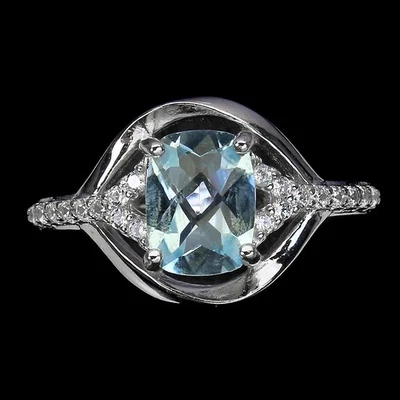 Anello in argento sterling 925 antico topazio blu cielo 8x6 mm gemma gioielli 6 - Immagine 1 di 4
