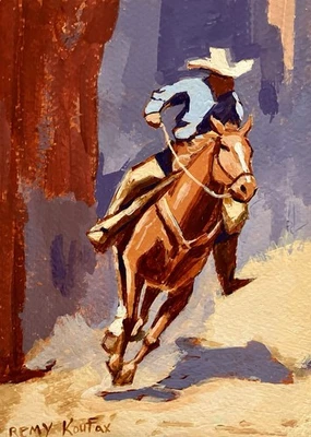 Pintura Original Vaquero del Oeste por Remy Koufax "A través del paso" 5x7 en 2025 Foto 1 de 4