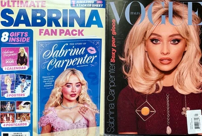2 MAGAZINE Lot SABRINA CARPENTER Vogue ITALIA Fan GUIDES Calendar Stickers CARDS - Image 1 of 4
