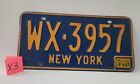 1967 New York License Plate Wx?3957 Blue & Orange Metal Old Vintage ? X3