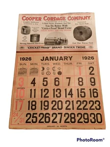 Antico Calendario Pubblicitario 1926 Cooper Cordage Grillo Proof Spago, Agricoltura - Foto 1 di 3