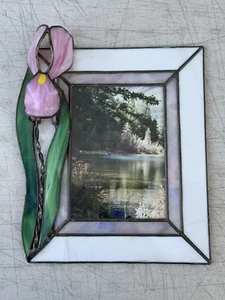 Stained Glass Style Picture Frame Flower 3D Art Vintage Floral Pink Wall Frame - Picture 1 of 9
