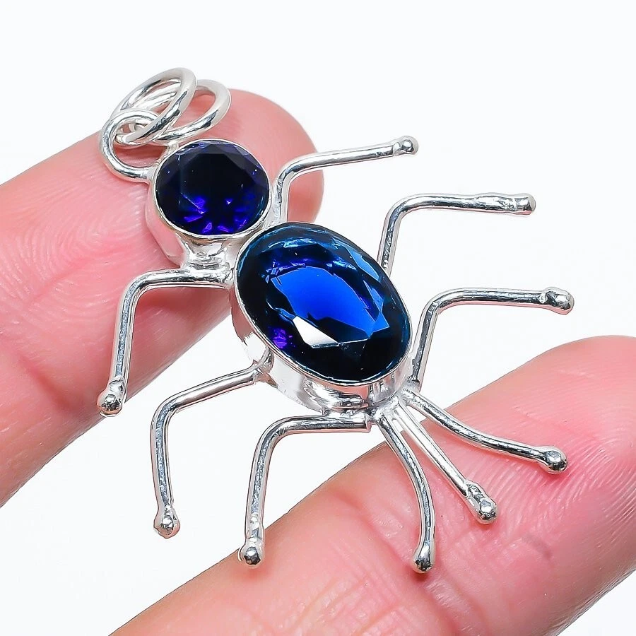 Colgante de joyería de plata de ley 925 hecho a mano con piedras preciosas de tanzanita azul 1,90" Foto 1 de 1