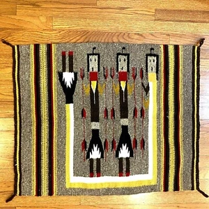 Vintage Yei Navajo Hand Woven Wool Rug Wall Hanging 33.75" x 27.5" inches - Picture 1 of 9