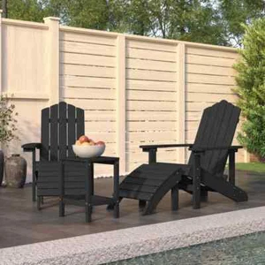 Patio Adirondack Chairs with Footstool & Table HDPE Anthracite vidaXL - Picture 1 of 8