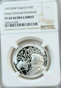 1997 POLAND SILVER 10 ZLOTYCH PAWEL EDMUND STRZELECKI NGC PF 69 ULTRA CAMEO - Picture 1 of 3