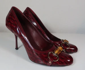 "De colección GUCCI 4"" Tacones Tacones Tacones de aguja Granate - Bambú Caballo Bit Rojo Bombas Auténticas" - Imagen 1 de 12