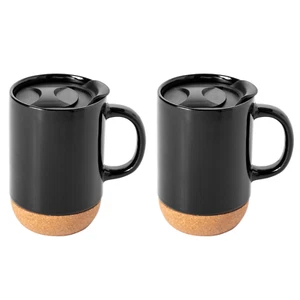 Gibson Home Modani 2-Pack 16.5 oz Mug Set w/ Removable Cork Base & Lid - Black - Picture 1 of 7