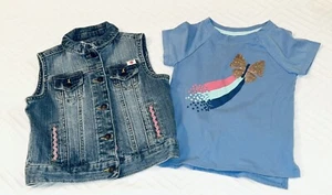 Lot Girls size 3T Denim Vest Shirt Lucky Brand embroidered Aztec Butterfly 2pc - Photo 1/8