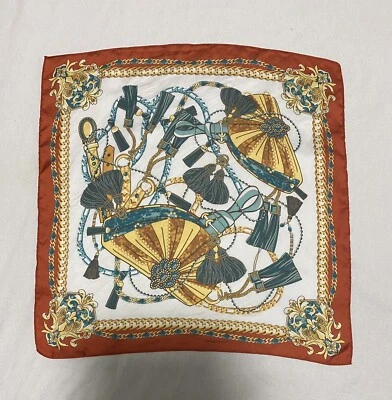 Satin Orange White Teal Gold Scarf Square Baroque 53cm rolled edge Silky Neck - image 1 of 4