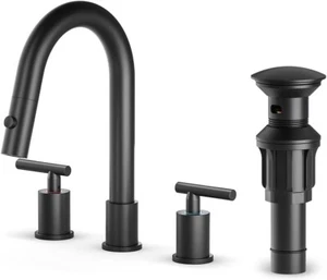 Stylish Matte Black Bathroom Faucet - Easy Install & Dual Spray 3 hole - NEW - Picture 1 of 7