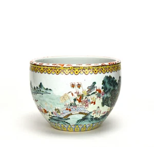 Superb 19th c. Chinese Qing Famille Rose Children in Parade Porcelain Jardiniere - Picture 1 of 18