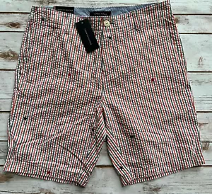 TOMMY HILFIGER 9" SEERSUCKER CASUAL CHINO SHORTS USA RED WHITE BLUE MENS 30 NEW - Picture 1 of 5