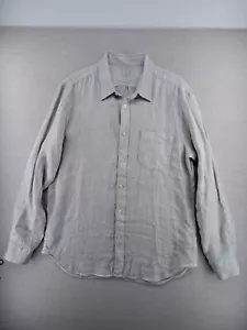 120% LINO Dress Shirt Mens XL Extra Large Gray Tan Unbleached Linen Made Italy - Picture 1 of 10