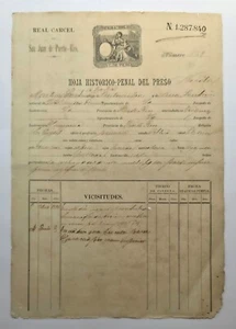 ANTIQUE SPANISH COLONIAL DOCUMENT / REAL CARCEL / PUERTO RICO 1896 #3 - Picture 1 of 3
