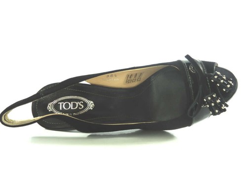 TOD’S Sandali di lusso TOD'S slingback PEEPTOES pelle scamosciata taglia 37 5 neri IMBALLO ORIGINALE
