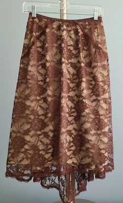 MARC BOUWER Size XS Women's SHEER LACE FLORAL SKIRT Midi Brown - Image 1 of 4