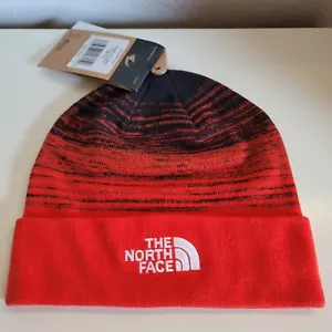 THE NORTH FACE Dock Worker Recycled Beanie Hat One Size TNF Black Fiery Red - Picture 1 of 4