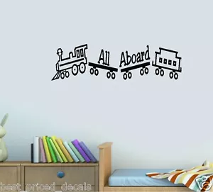 Todos a bordo: palabras y frases, tren ~ calcomanía de pared o ventana - Imagen 1 de 3