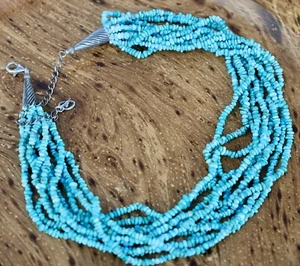 925 SILVER STERLING 17-21" TURQUOISE BEADS Carolyn Pollack 10 STRANDS NECKLACE - Picture 1 of 6