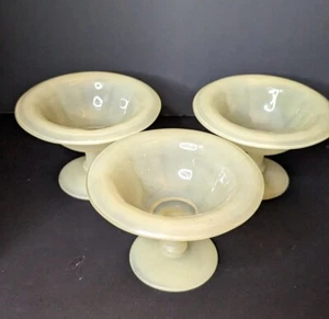 Vintage Frosted Parfait Dishes.  Soft Yellow Rolled Rim Set Of 3 - Picture 1 of 8