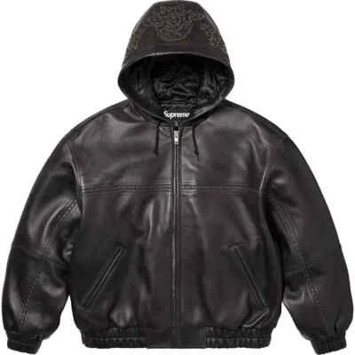 Supreme Studded Hooded Leather Jacket Black - Image 1 of 4