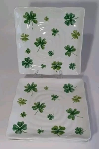 Set of 4 Maxcera Decorative Shamrock St Patty’s Day Salad / Dessert Plates 8.5” - Picture 1 of 2