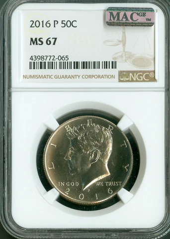 2016 P Kennedy Half Dollar NGC MS67 MAC Spotless - ECC Cover