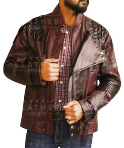 Star Lord Jacke Guardians of Galaxy 2 Herren Chris Pratt Maroon Lederjacke - Bild 1 von 6