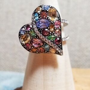 Brighton TRUST YOUR JOURNEY HEART Multi-Color Crystal Ring  Size 7  $78 TAGS
