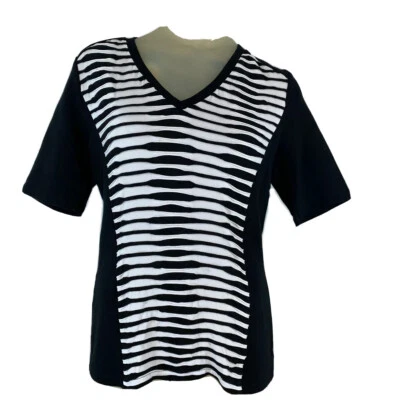 Donna Degnan Mujer Top Camisa Negro Blanco Tejido Texturizado Patrón Talla Grande Foto 1 de 4