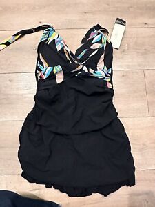 Women's - Gottex Black With Floral One Piece Swimsuit, Size 14