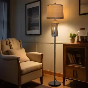 63" Farmhouse Floor Lamps for Living Room Bedside Nightstand Lamp Black Tall Sta - Picture 1 of 9