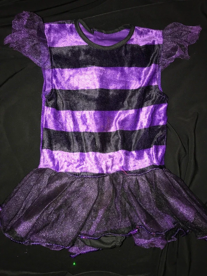baby girls PURPLE BLACK STRIPE WITCH ROMPER HALLOWEEN tutu sequins 12/18 month 1 - Image 1 of 1
