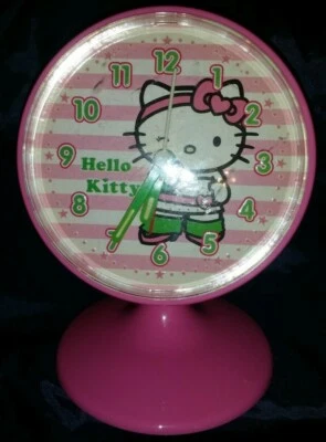 Hello Kitty Desk Clock Table Alarm Analog Pink White Egg Pedestal Sanrio Battery - Image 1 of 4