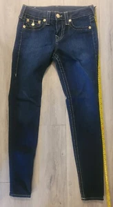 TRUE RELIGION VINTAGE WOMENS SIZE 28 DESIGNER JEANS PREWASHED DARK BLUE STRETCHY - Picture 1 of 15