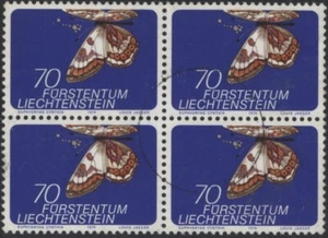 Liechtenstein 1974 Pequeña Fauna - Cynthia's Fritillary 70r, bloque de 4, usado - Imagen 1 de 1